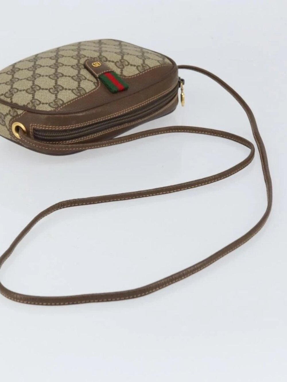 GUCCI GG Supreme Web Sherry Line Bag PVC Beige Gold 007 58 6112 1030 Auth 163653 - Picture 8 of 16